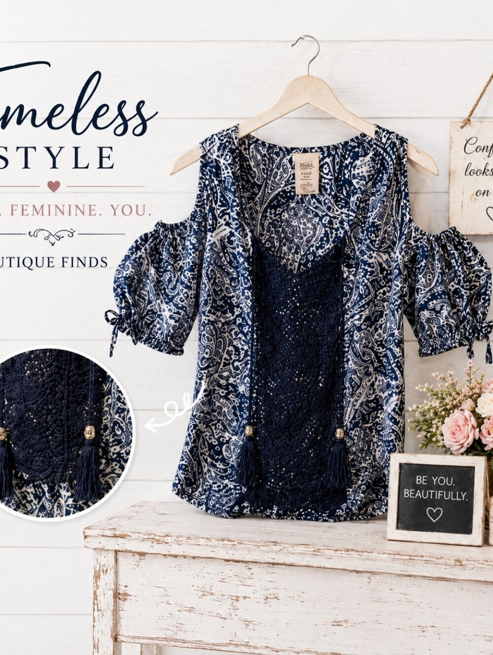 Faded Glory Blue Paisley Top Medium